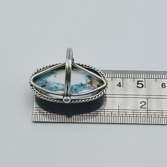 Vintage Sterling Silver Turquoise Hubbell Glass Ring - Picture 8 of 13